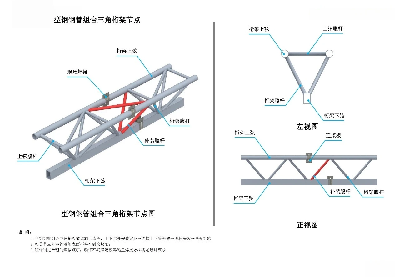Steel section and pipe composite triangular truss joint