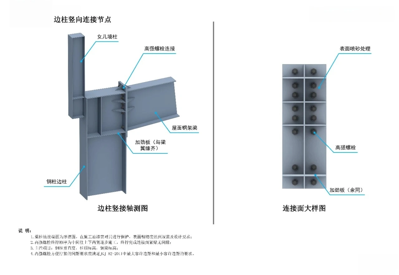 Isometric view of edge column vertical connection
